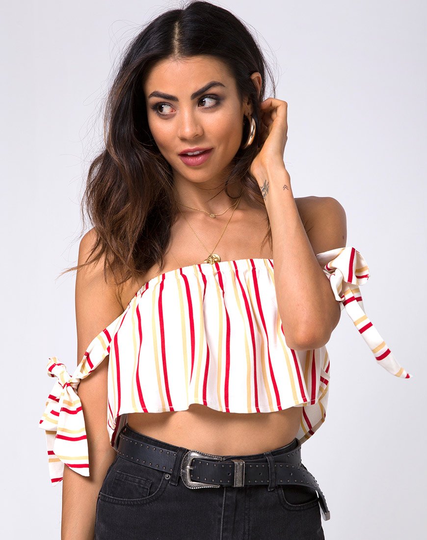 Kroes Crop Top aus elfenbeinfarbenen vertikalen 70er-Streifen