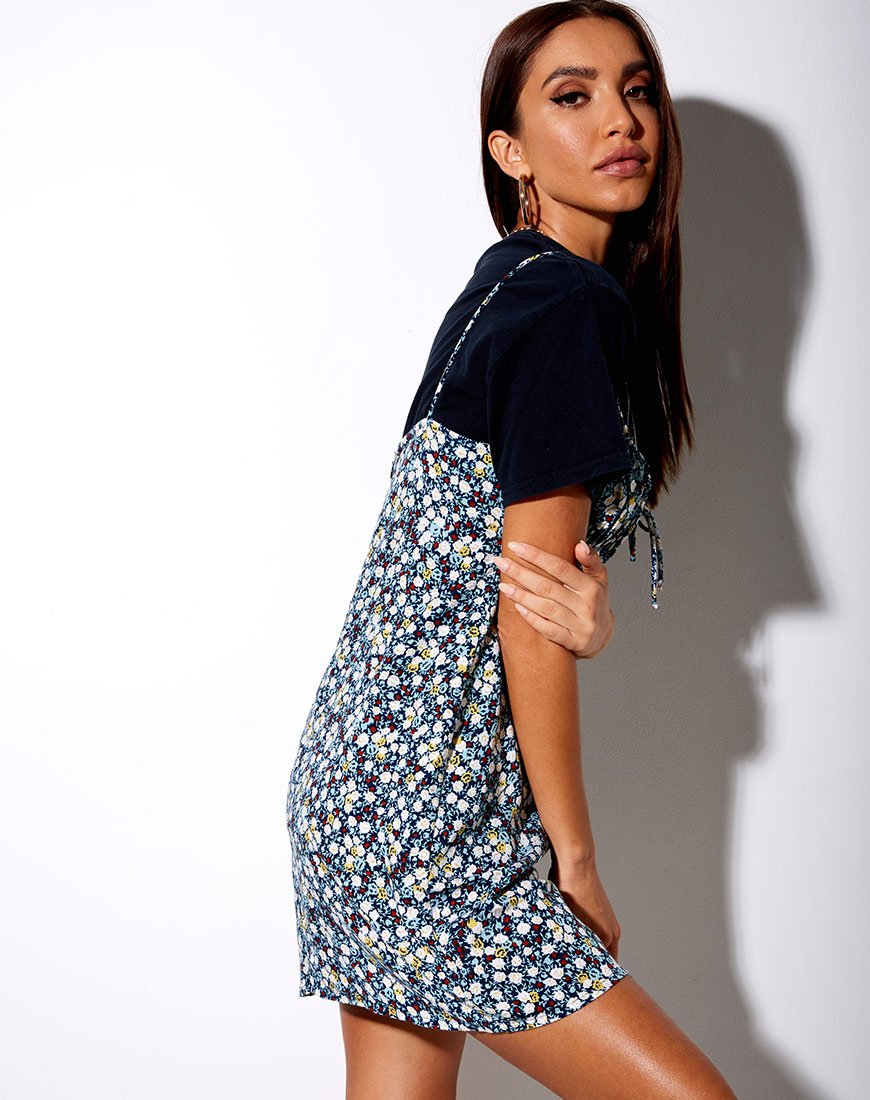 Image of Mala Slip-Kleid in Floral Field Navy