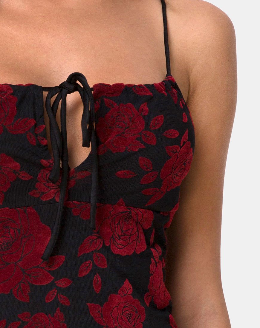 Bild von Kumin Bodycon Kleid in romantischem Rot Rosenflock