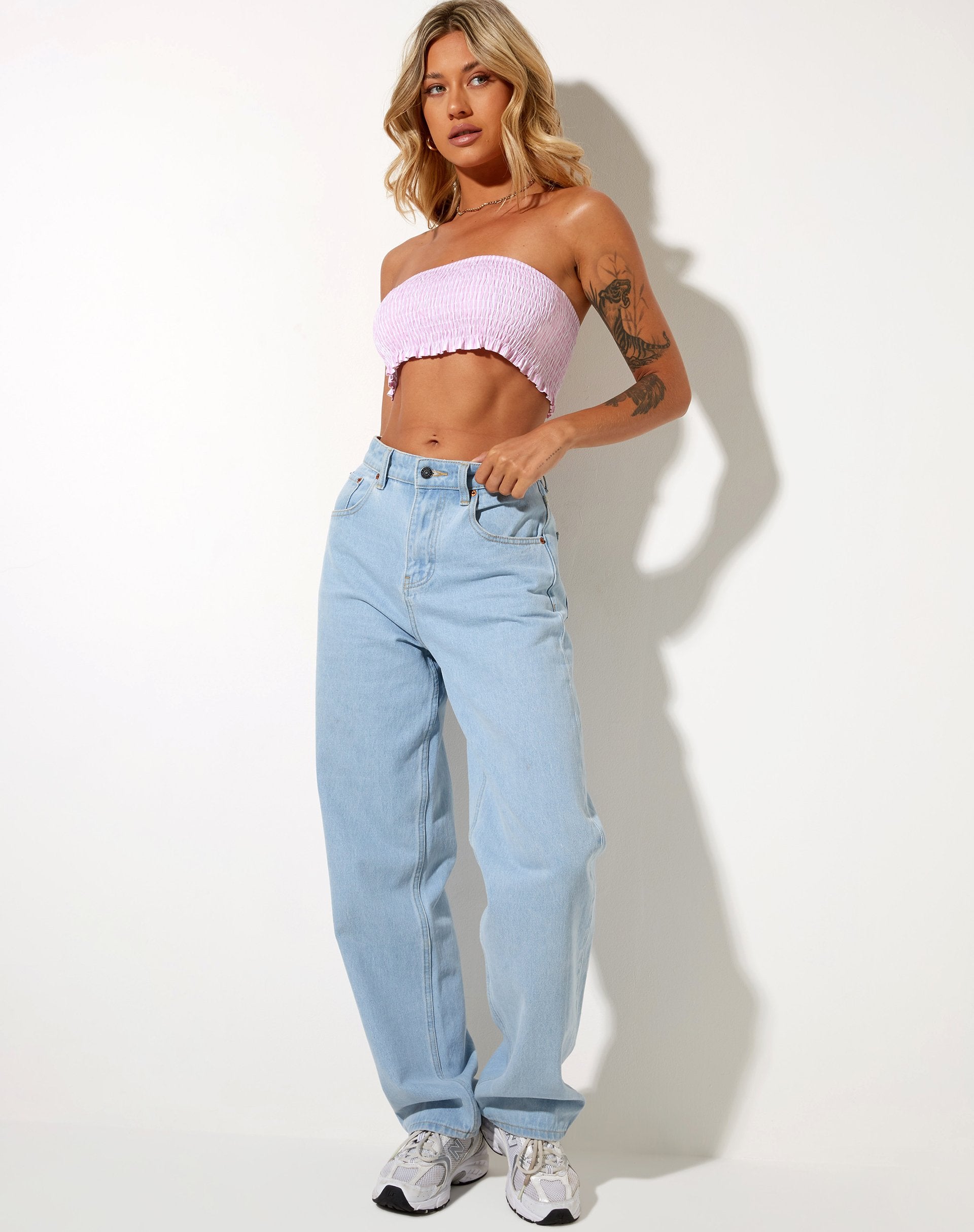 Image of Kupkee Bandeau-Top mit vertikalen Streifen in Rosa und Weiß