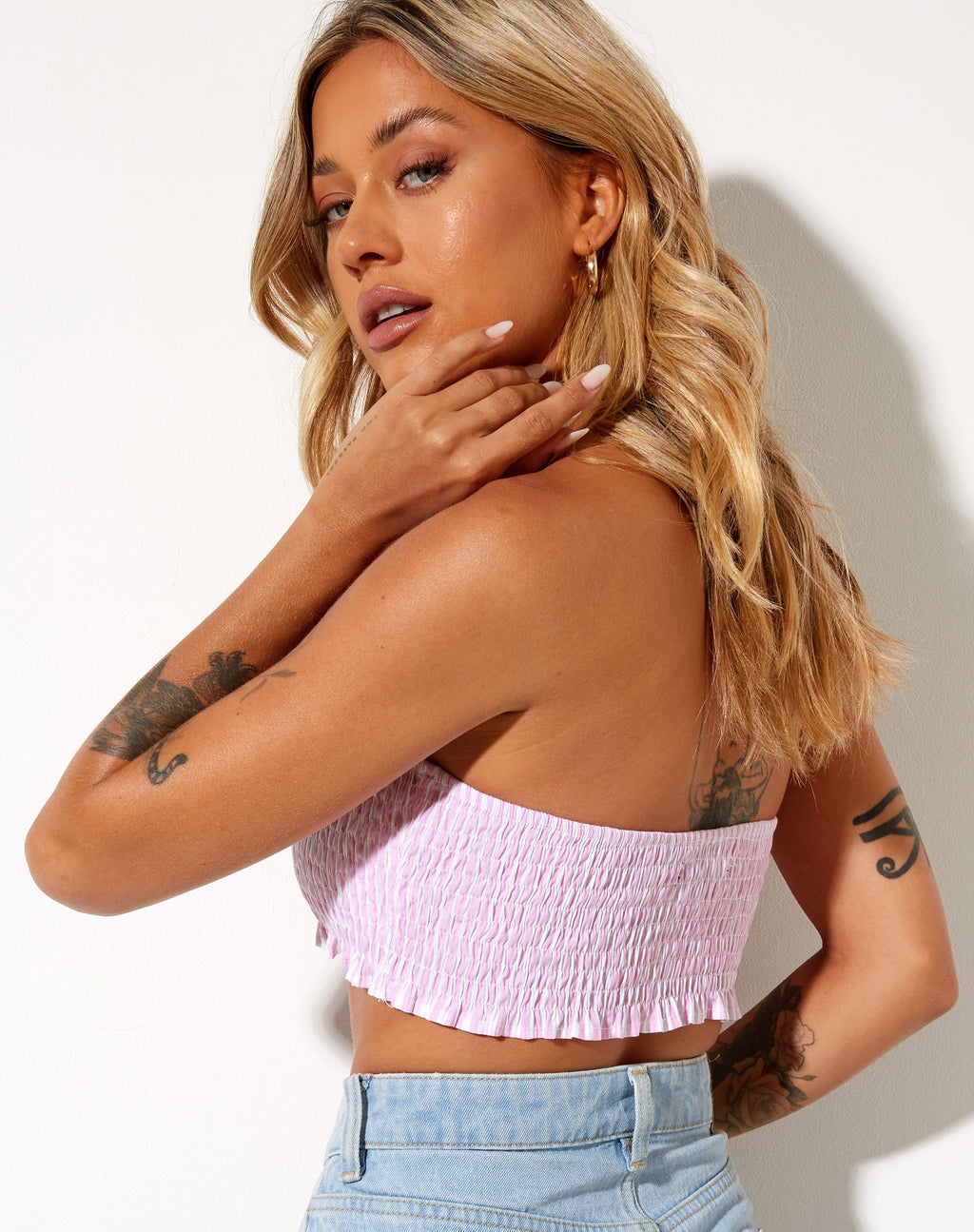 Kupkee Bandeau-Top mit vertikalen Streifen in Rosa und Weiß