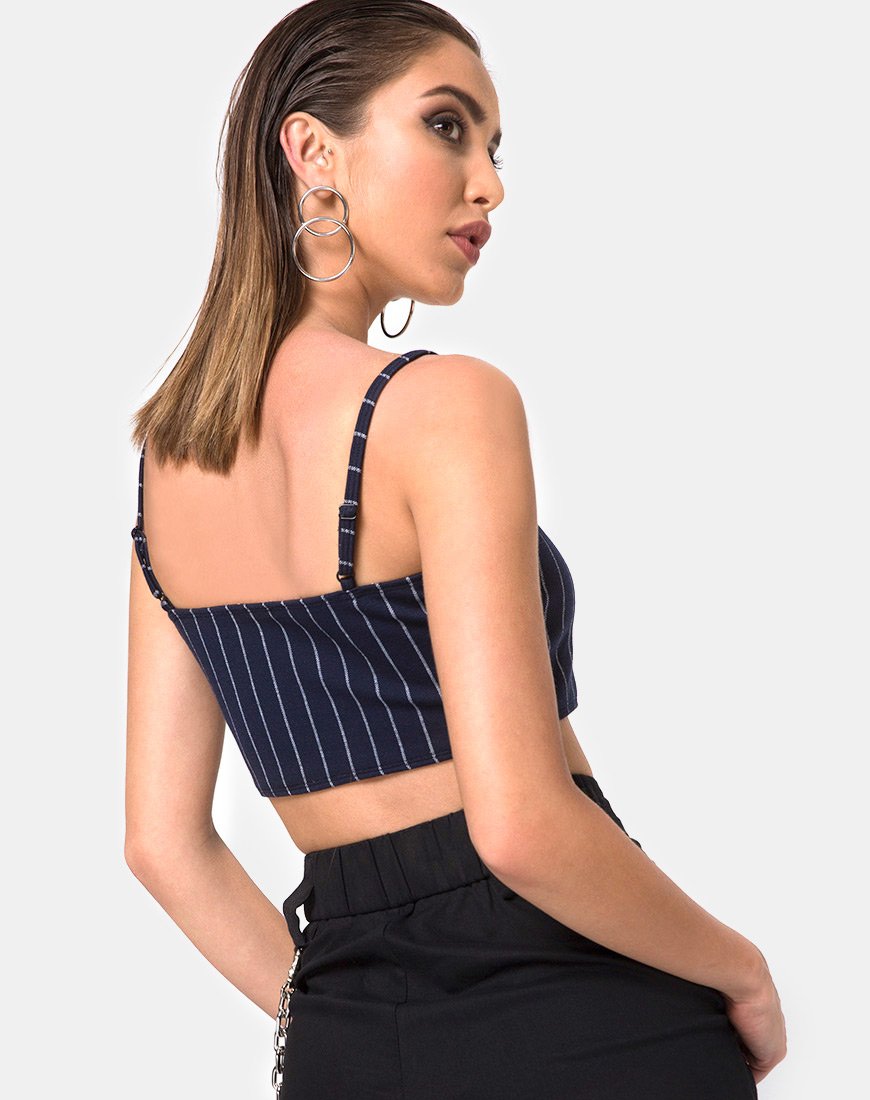 Kyga Crop Top in Marineblau Nadelstreifen