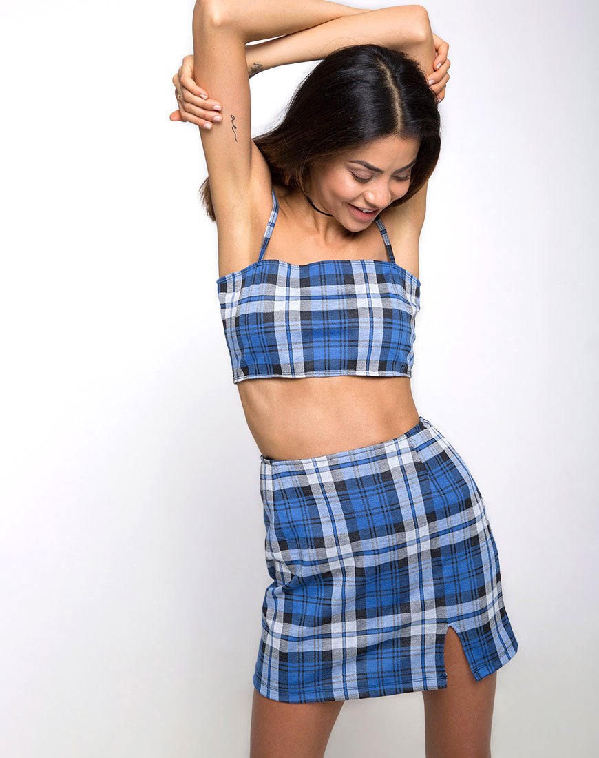 Image of Dina Minirock aus Stretch-Karo Blau
