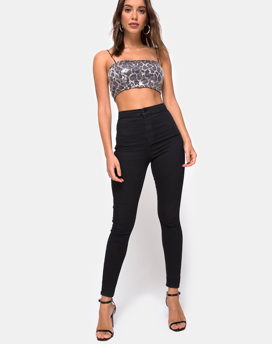 Bild von Kylie Crop Top in Leopard Clear Pailletten