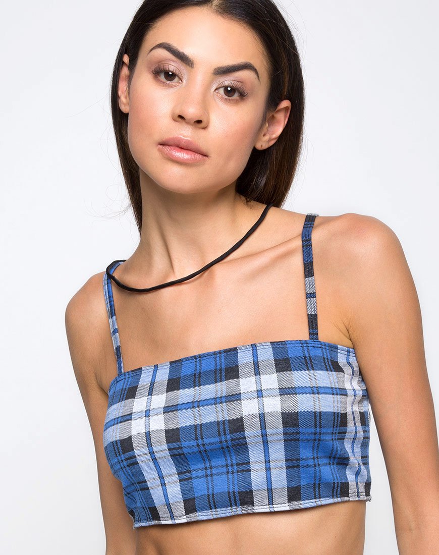 Kylie Crop Top aus kariertem Stretch Blau