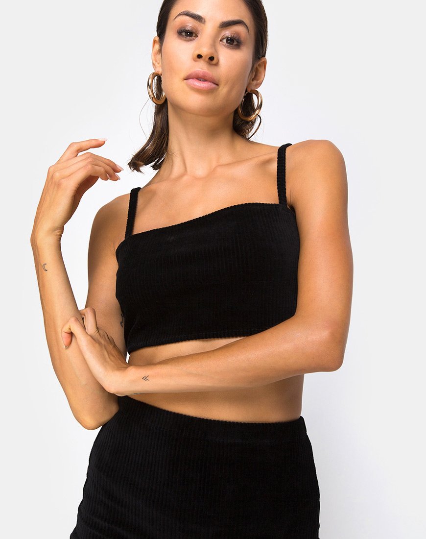 Image of Kylie Top aus Samtripp Schwarz