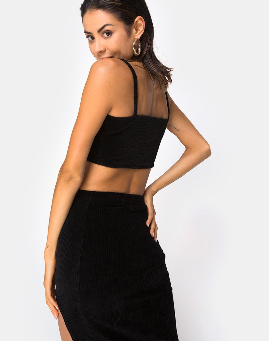 Image of Kylie Top aus Samtripp Schwarz