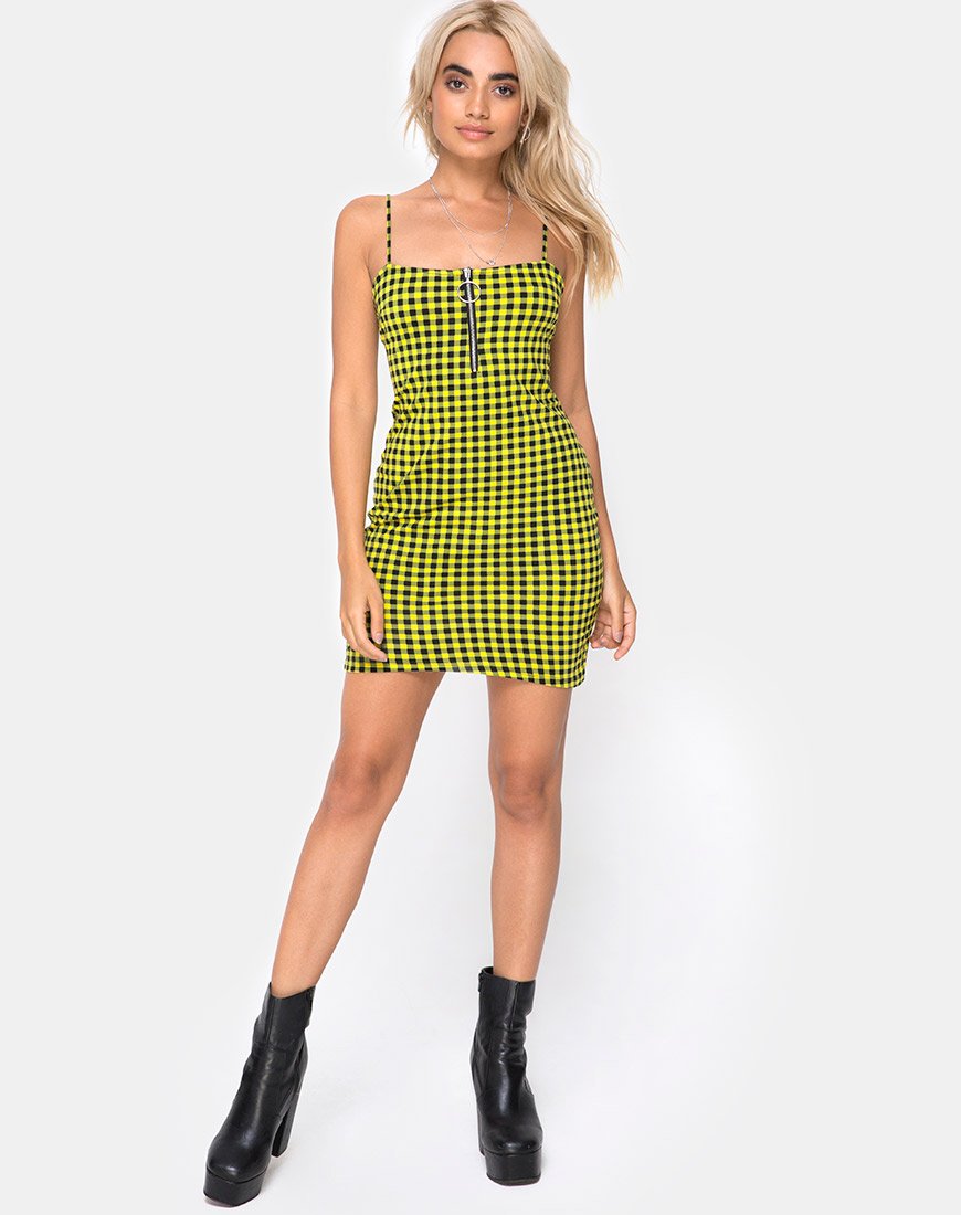 Image of Lahzie Bodycon Kleid in Medium Gingham Gelb