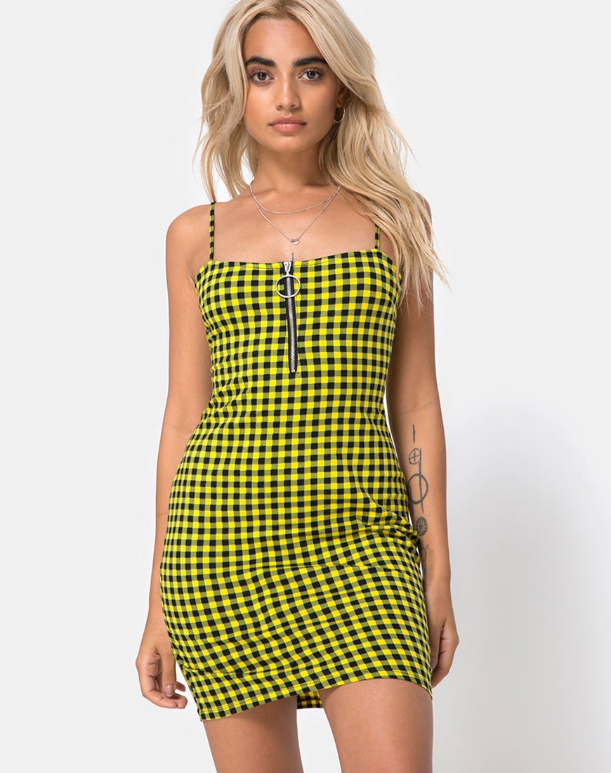 Image of Lahzie Bodycon Kleid in Medium Gingham Gelb