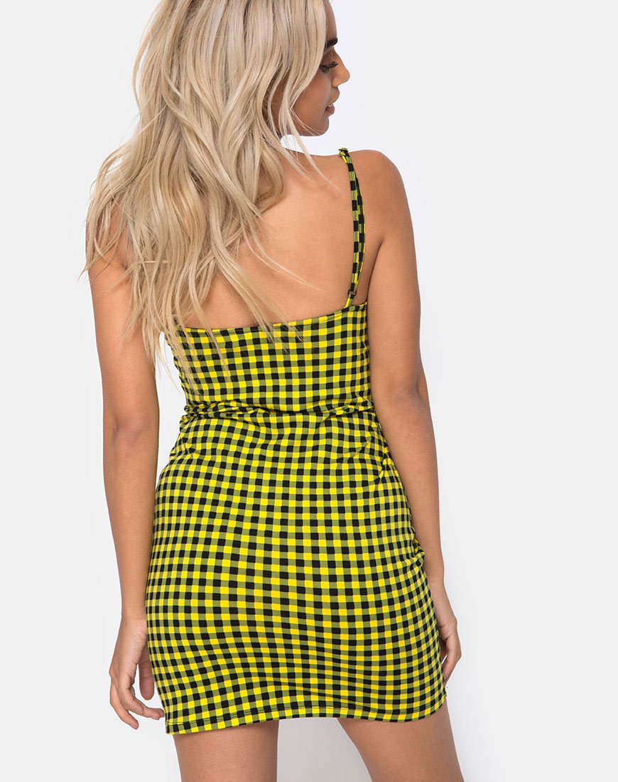 Image of Lahzie Bodycon Kleid in Medium Gingham Gelb
