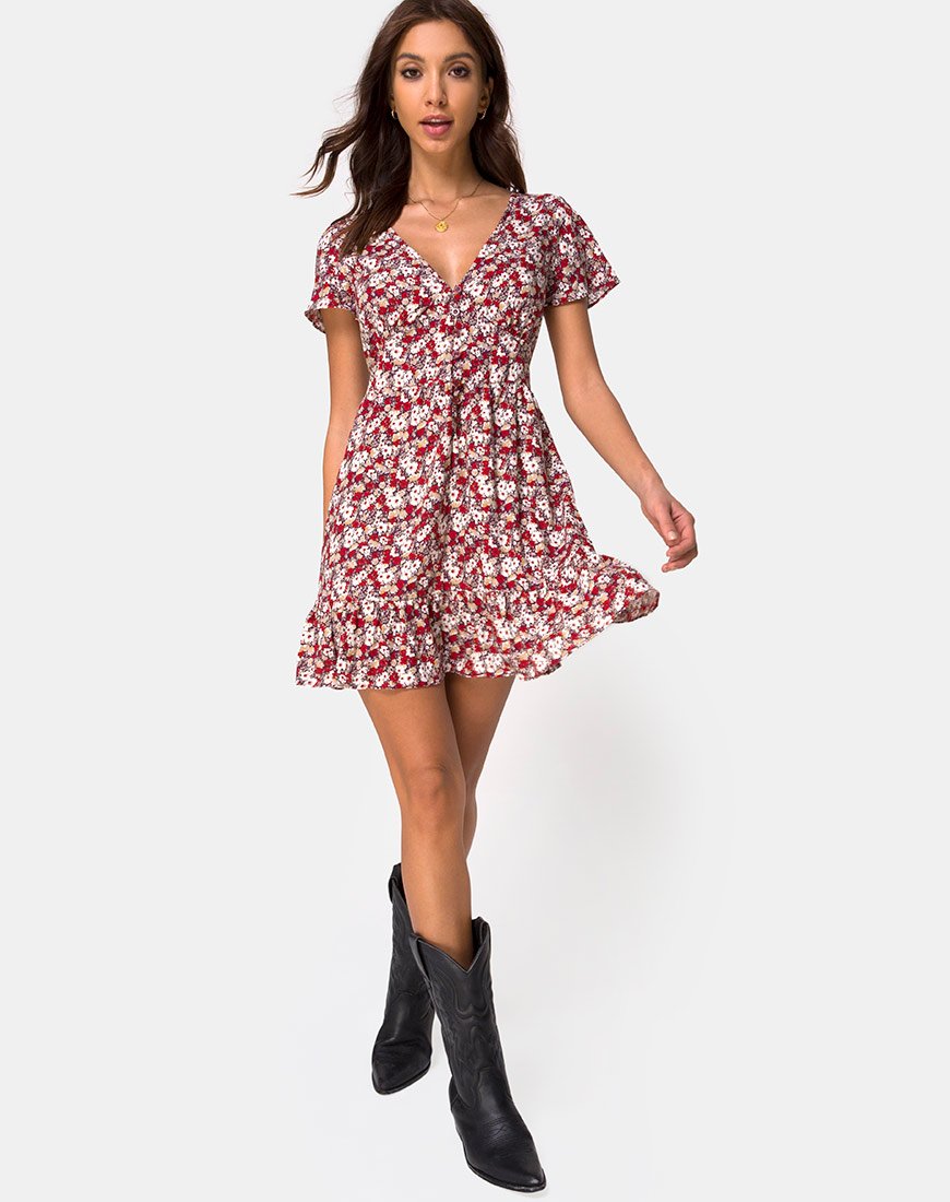 Image of Laily Skater-Kleid mit floralem Charme Rot