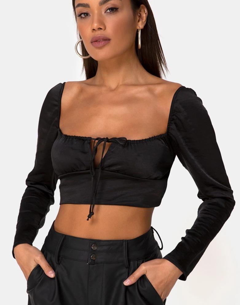 Laman Crop Top aus Satin Schwarz