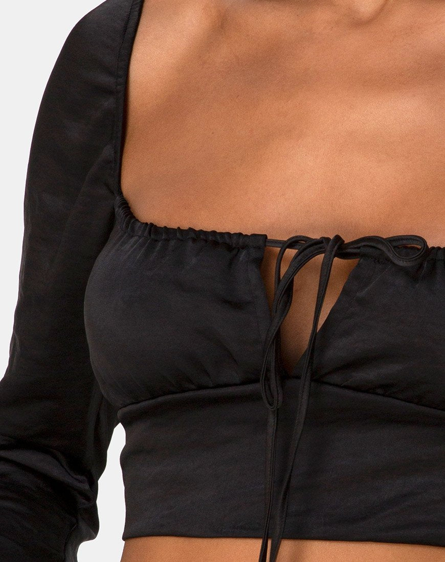 Image of Laman Crop Top aus Satin Schwarz