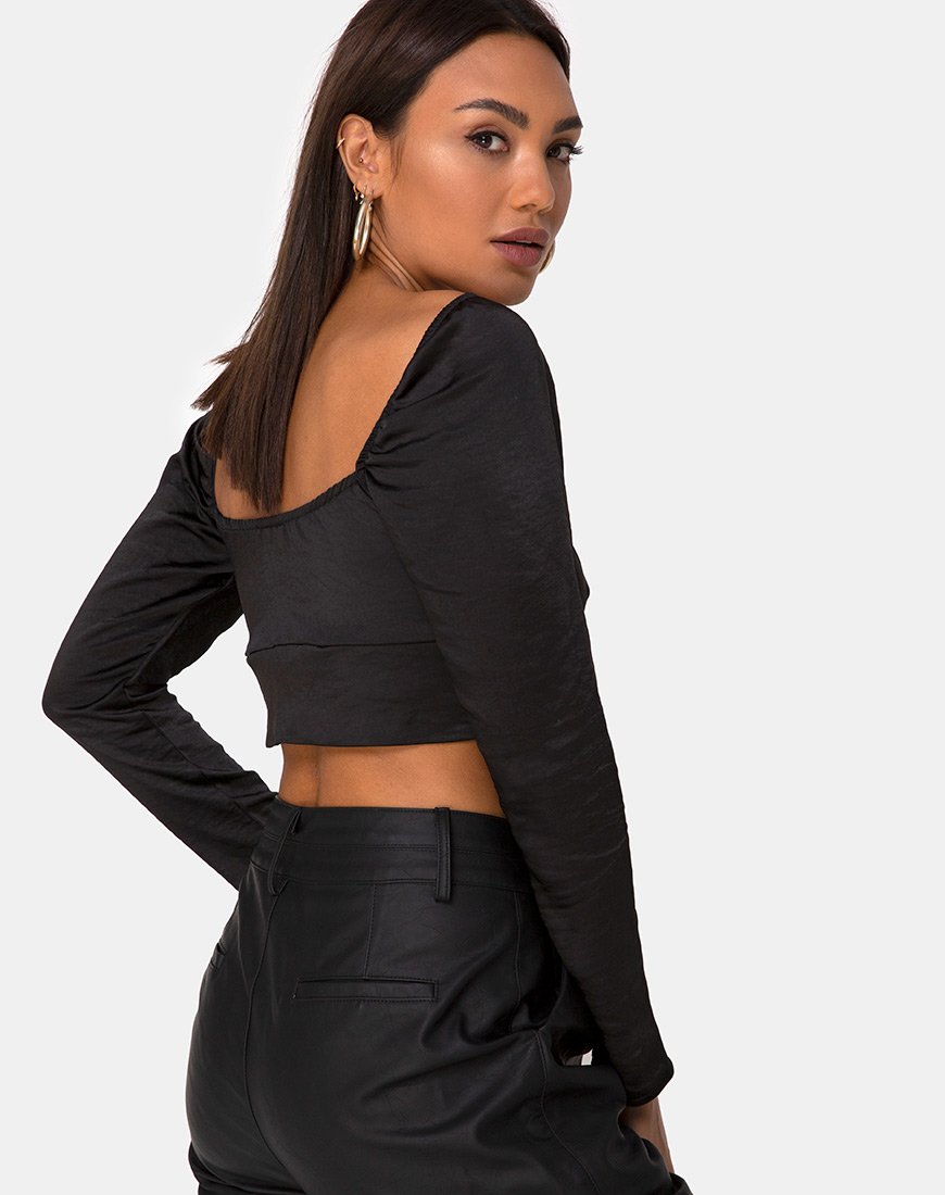 Laman Crop Top aus Satin Schwarz