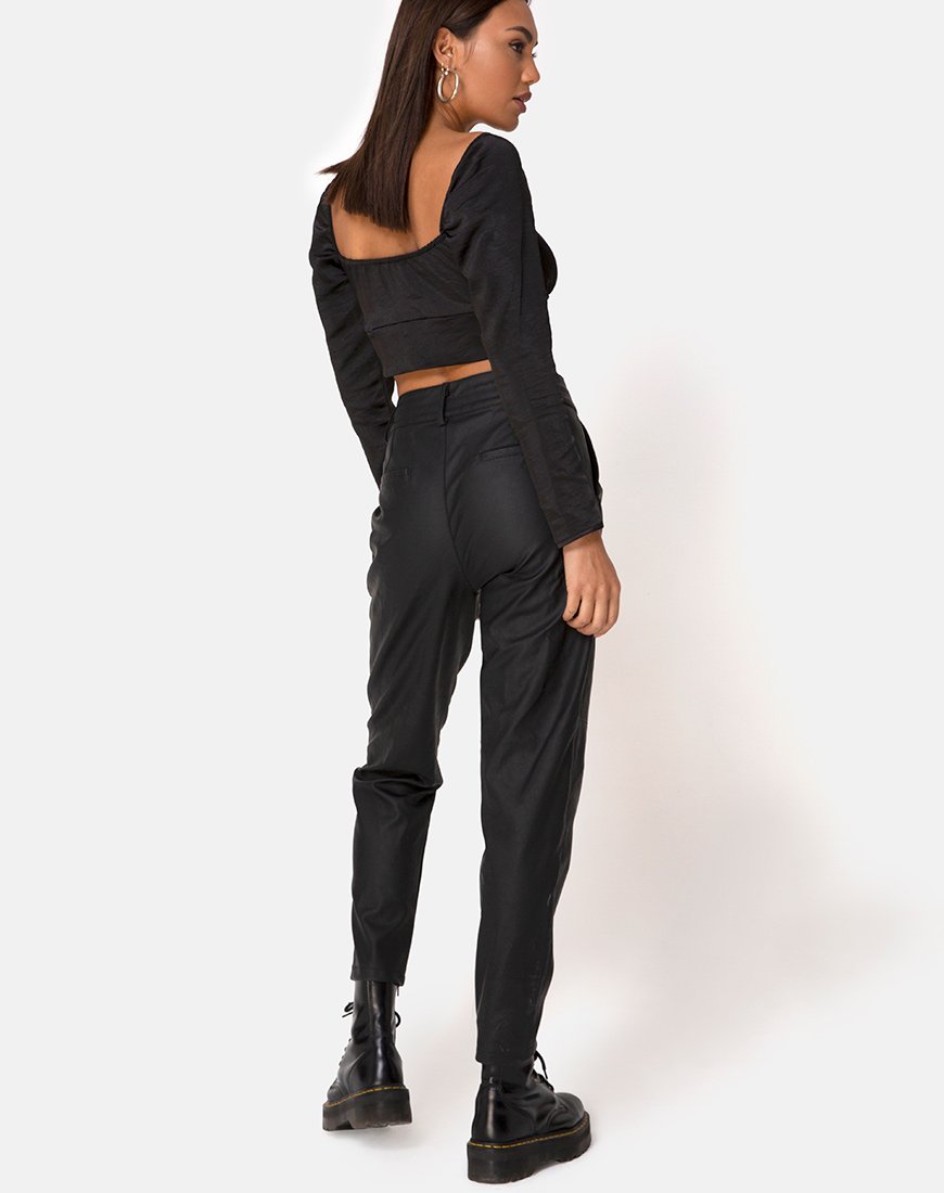Image of Laman Crop Top aus Satin Schwarz