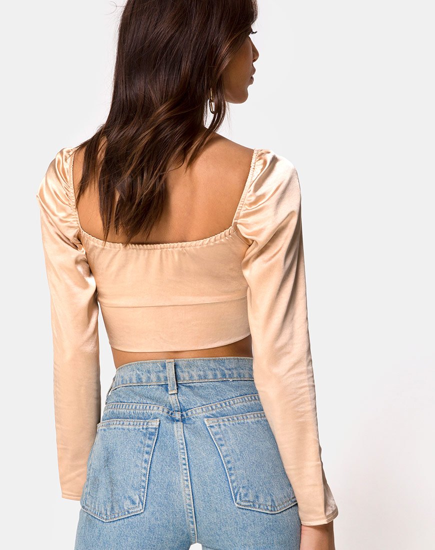 Laman Crop Top aus Satin Champagner