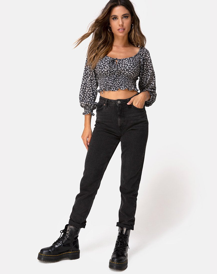 Image of Lancer Crop Top in Ditsy Rose Schwarz