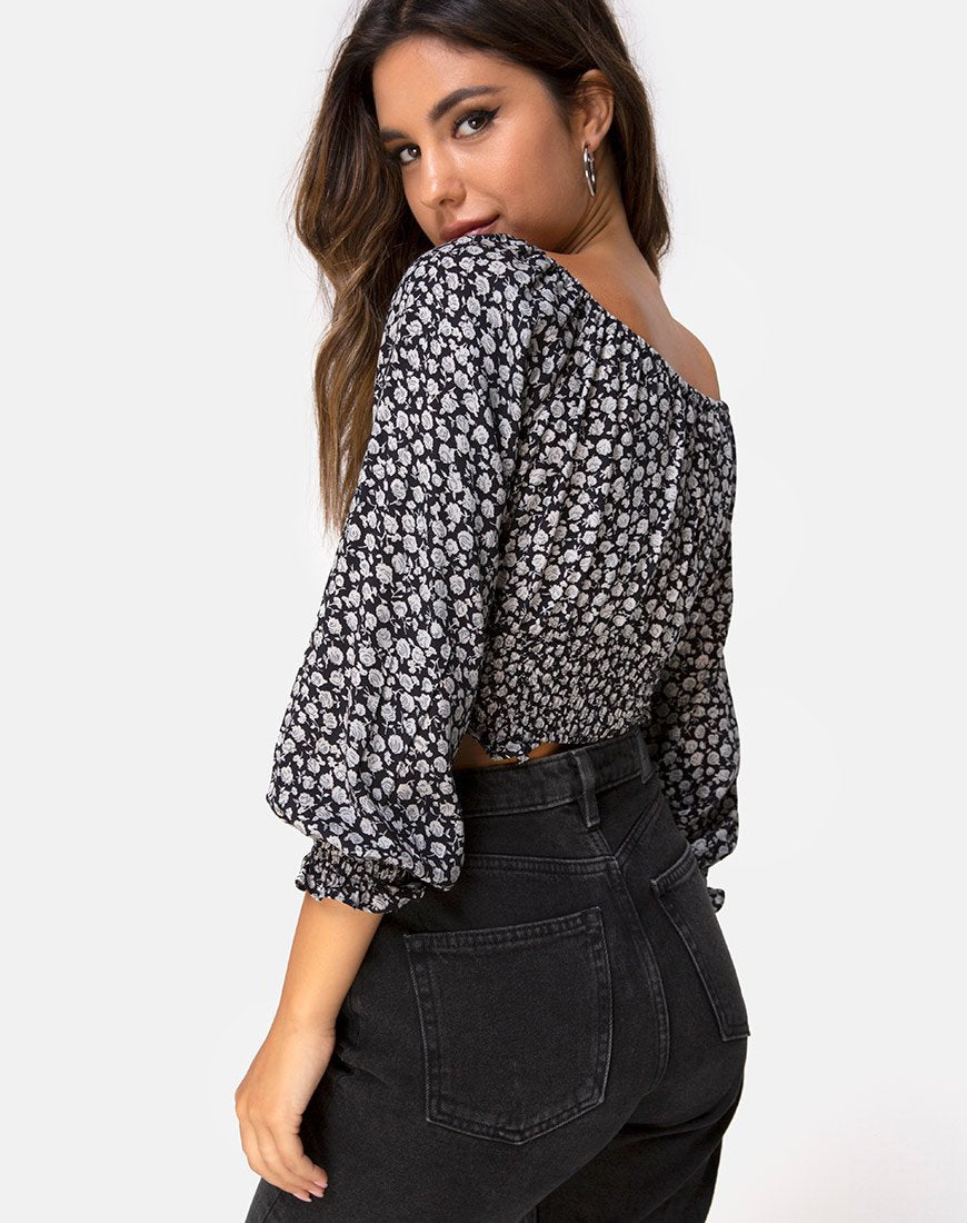 Image of Lancer Crop Top in Ditsy Rose Schwarz