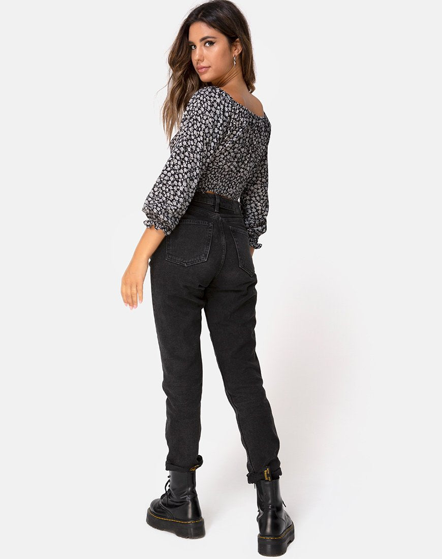 Image of Lancer Crop Top in Ditsy Rose Schwarz