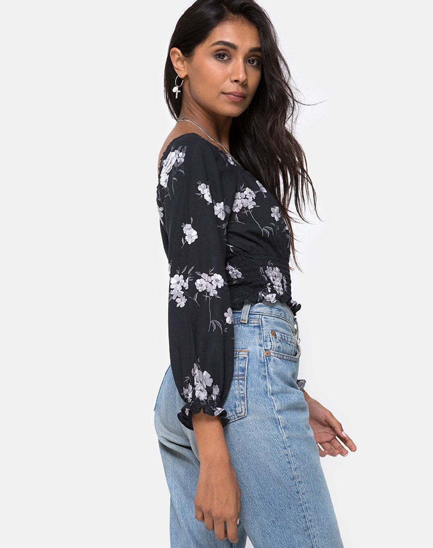Image of Lancer Crop Top in Mono Flower Schwarz