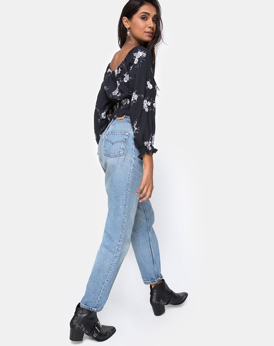 Image of Lancer Crop Top in Mono Flower Schwarz