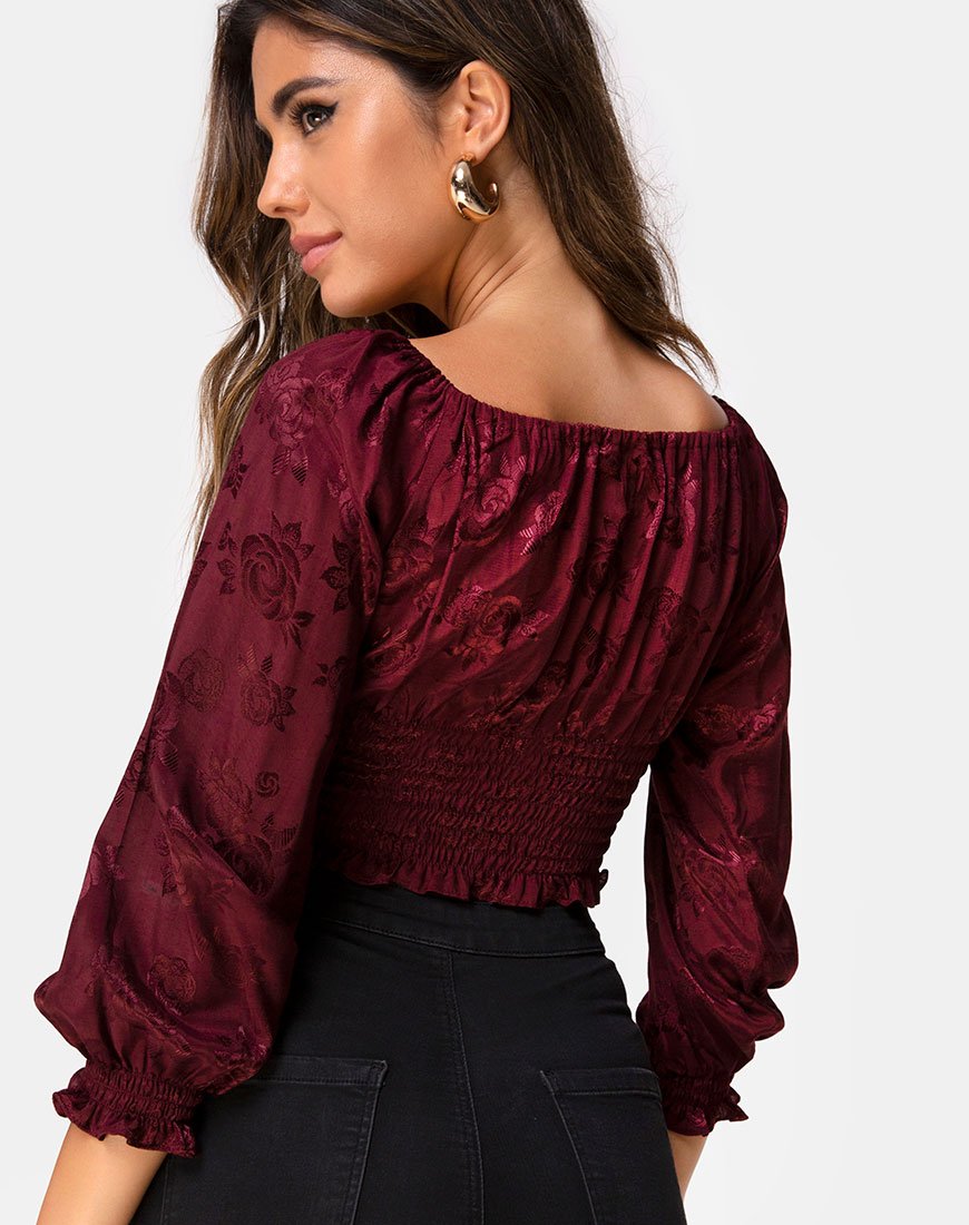 Bild von Lancer Crop Top in Satin Rose Burgundy