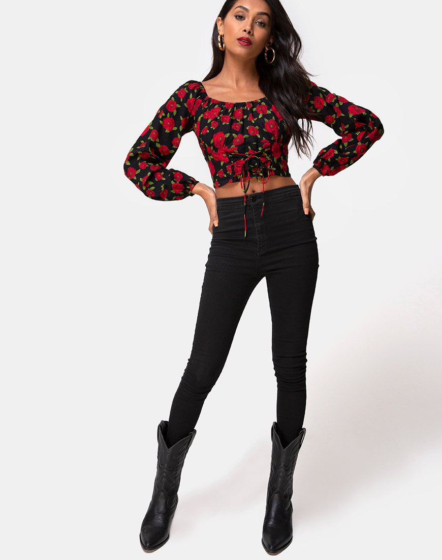 Image of Lancery Top in Roaming Rose Schwarz