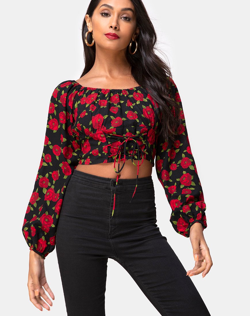 Lancery Top in Roaming Rose Schwarz