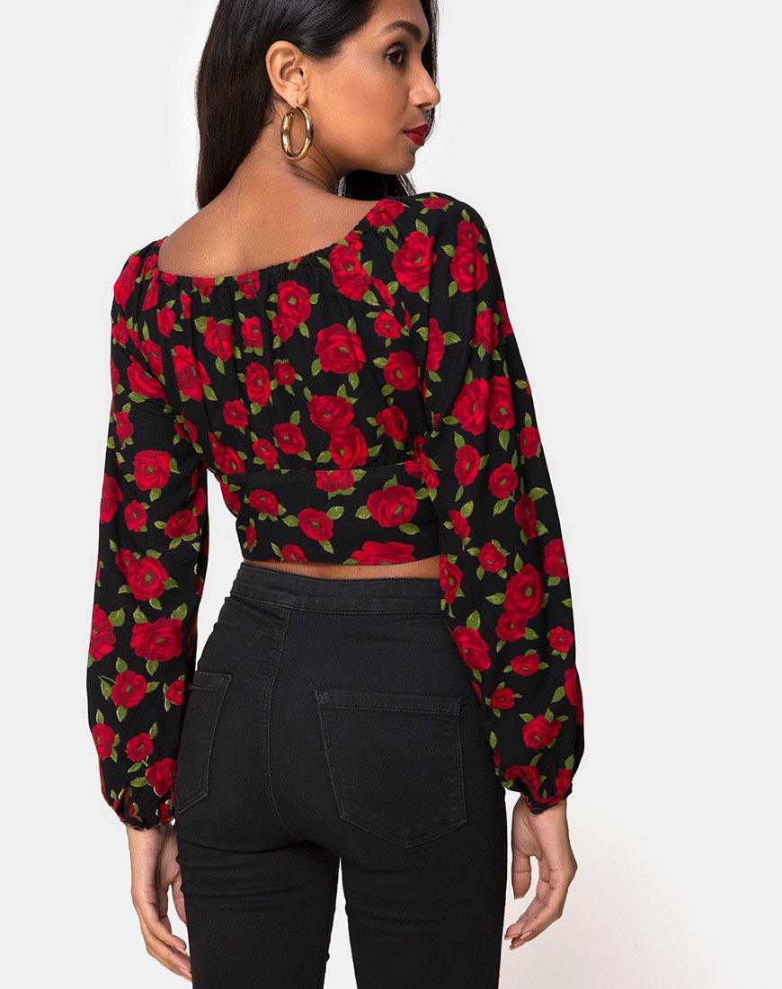Lancery Top in Roaming Rose Schwarz
