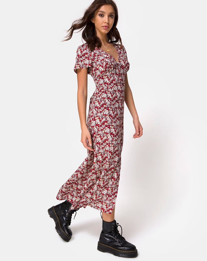 Image of Larin Midikleid mit Blumenverzierung Rot