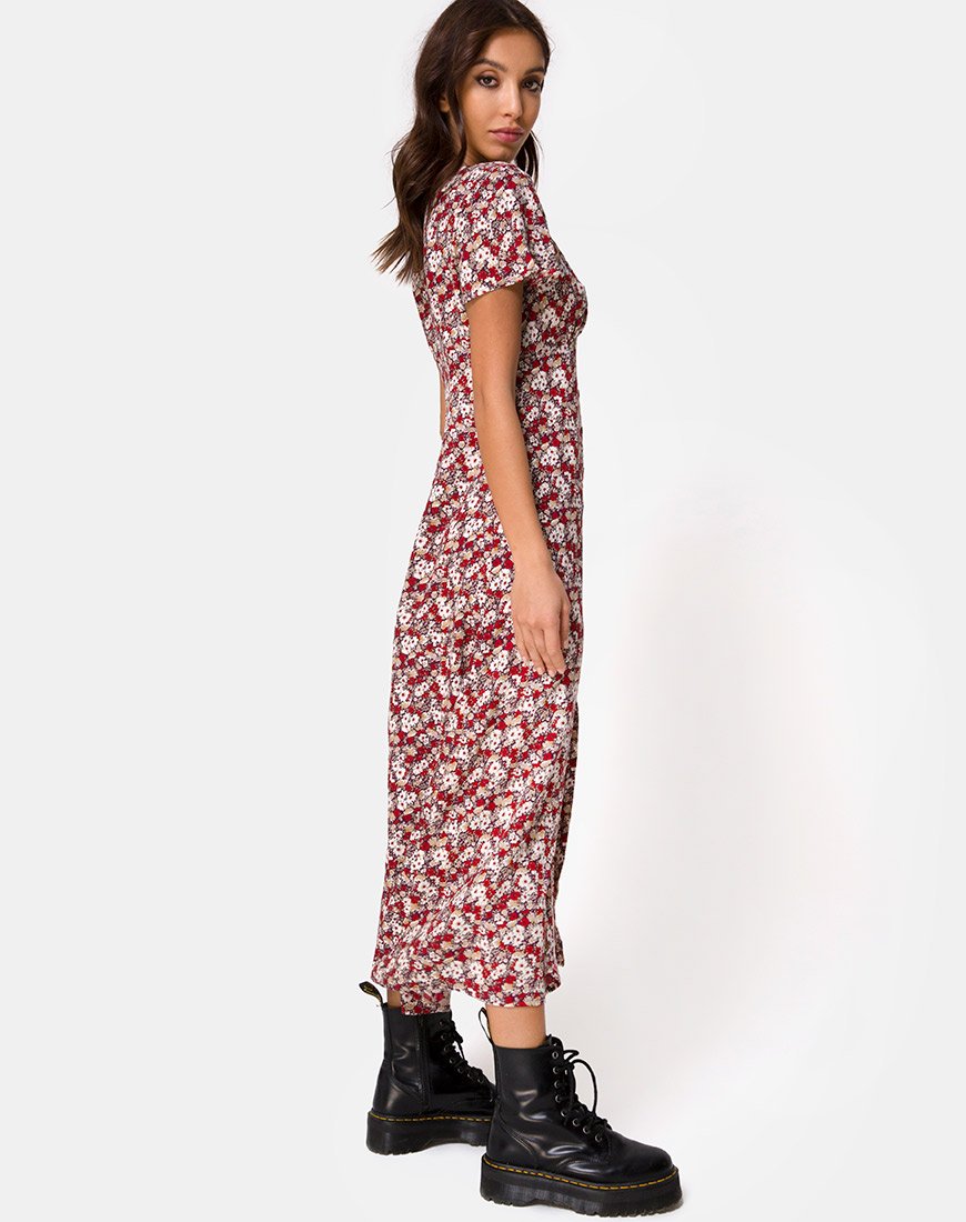 Image of Larin Midikleid mit Blumenverzierung Rot