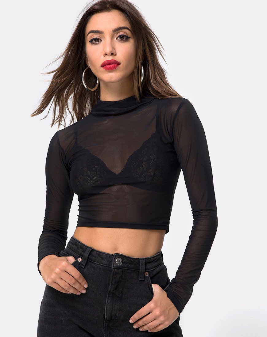 Bild von Rhala Crop Top aus schwarzem Netz
