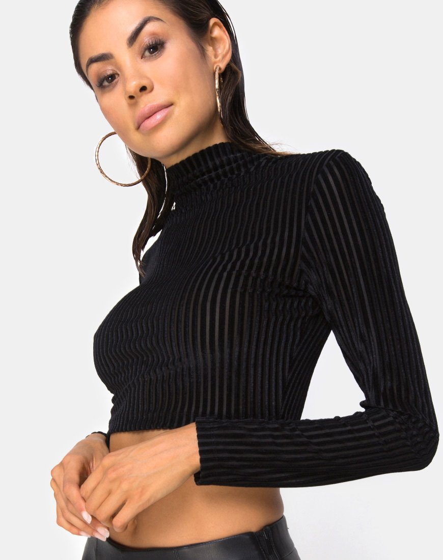 Lara Crop Top in Schwarz mit transparentem Streifen