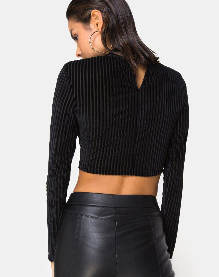 Lara Crop Top in Schwarz mit transparentem Streifen