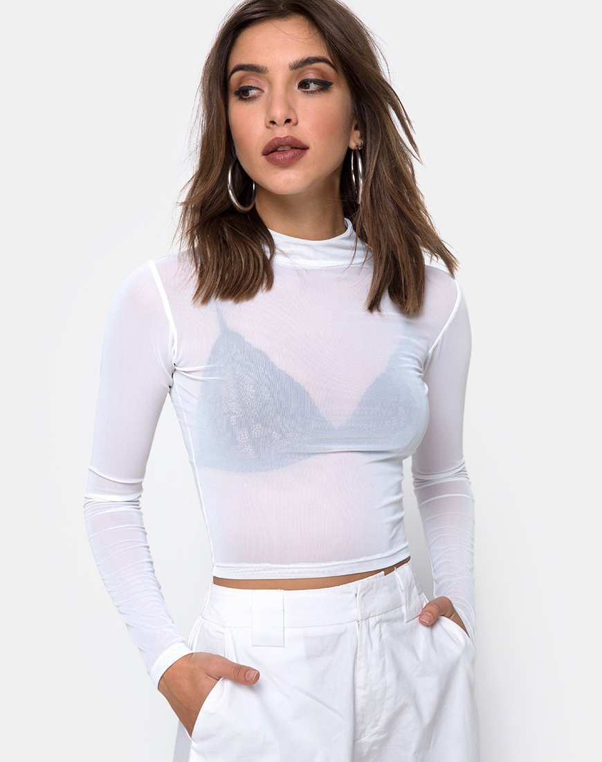 Rhala Crop Top aus weißem Netz