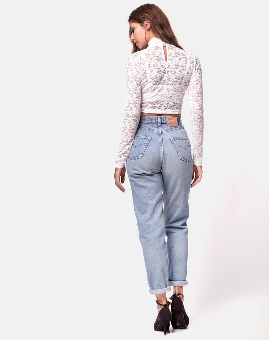 Image of Lara Crop Top aus rosa Spitze Weiß