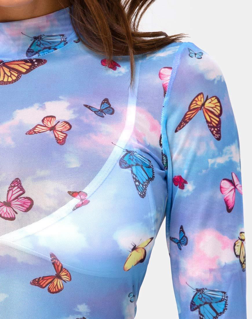 Image of Lara Top aus Mesh Blau Schmetterling
