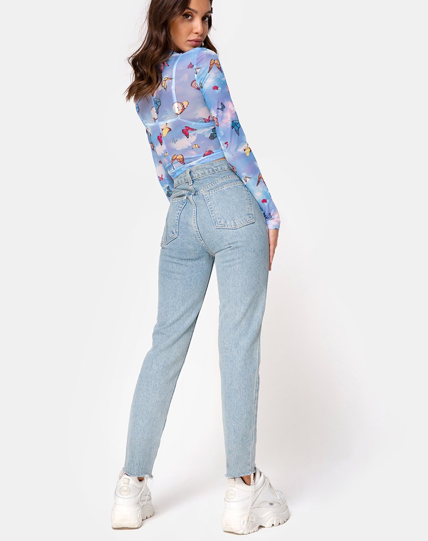 Image of Lara Top aus Mesh Blau Schmetterling