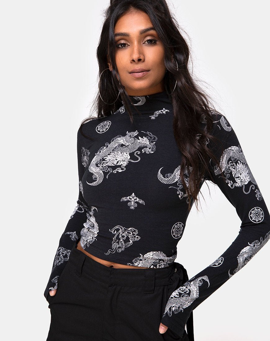 Lara Crop Top in Schwarzer Drache