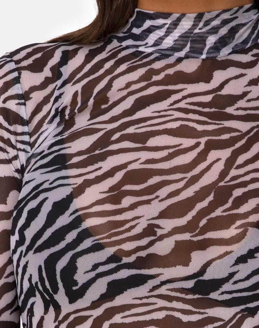 Image of Lara Crop Top aus Netz 90er Zebra Schwarz und Weiß