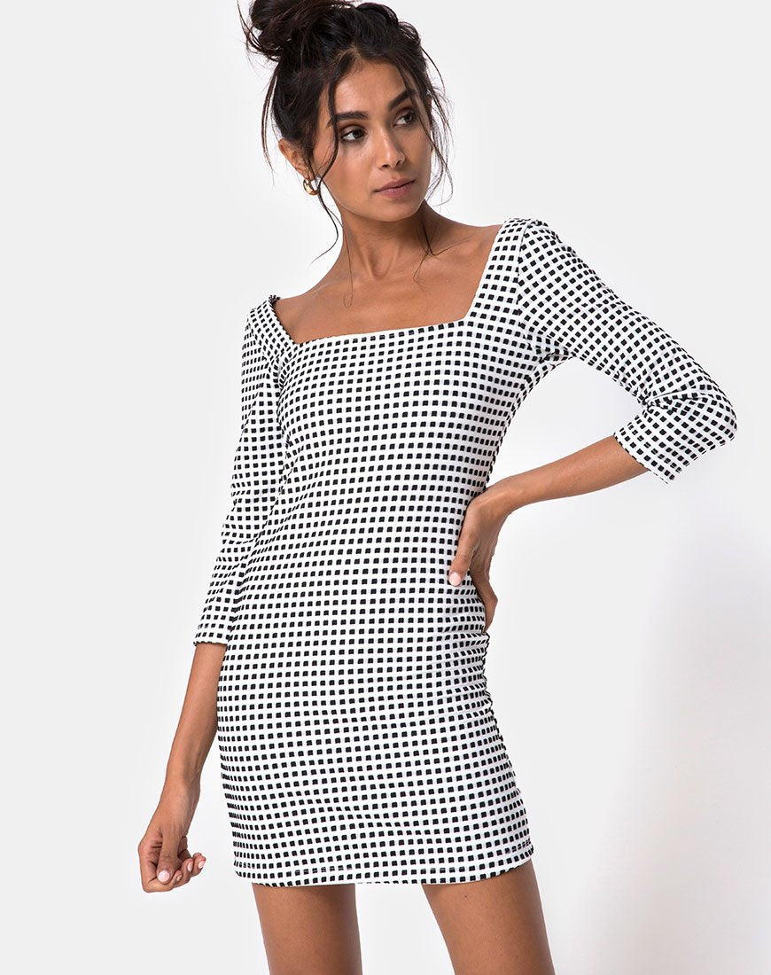 Image of Laras Kleid aus Gingham Schwarz Elfenbein
