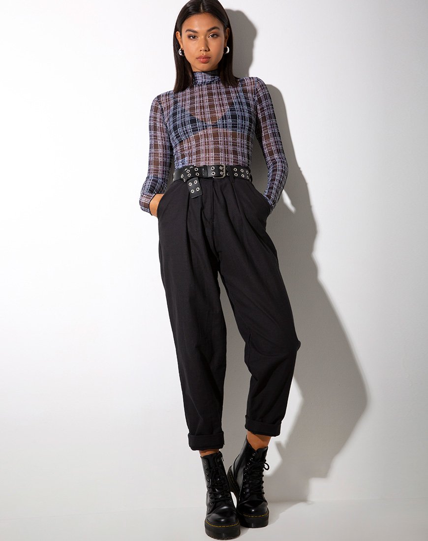 Image of Laria Top in Inkblot Check Schwarz und Weiß