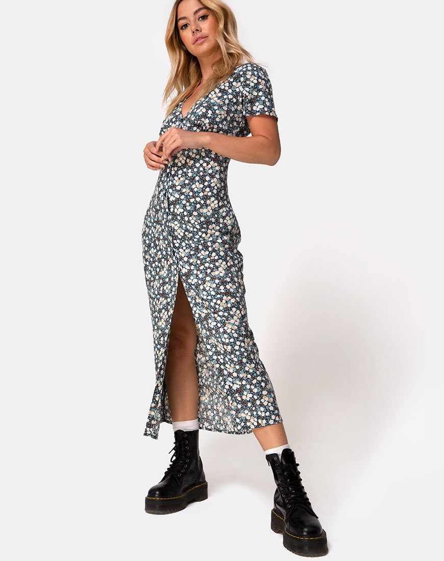 Larin Midikleid in Floral Field Navy