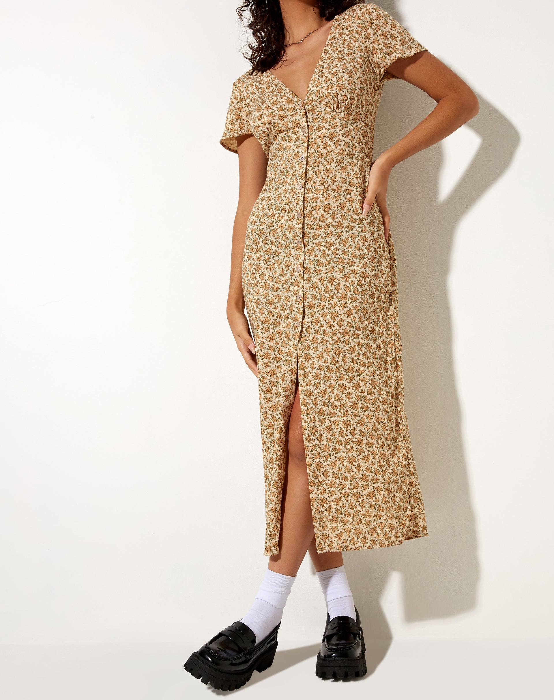 Image of Larin Midikleid aus gewaschenem Ditsy
