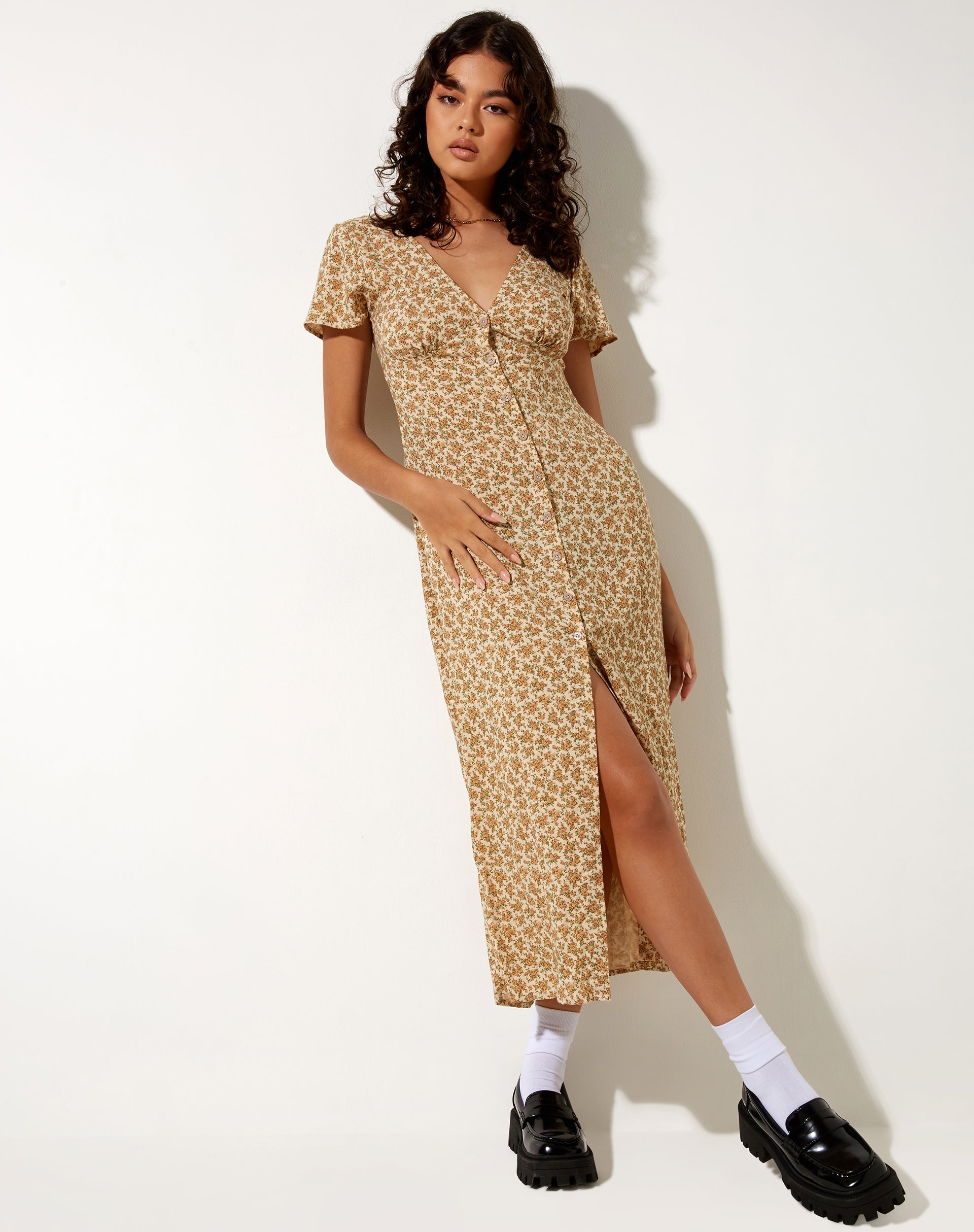 Image of Larin Midikleid aus gewaschenem Ditsy