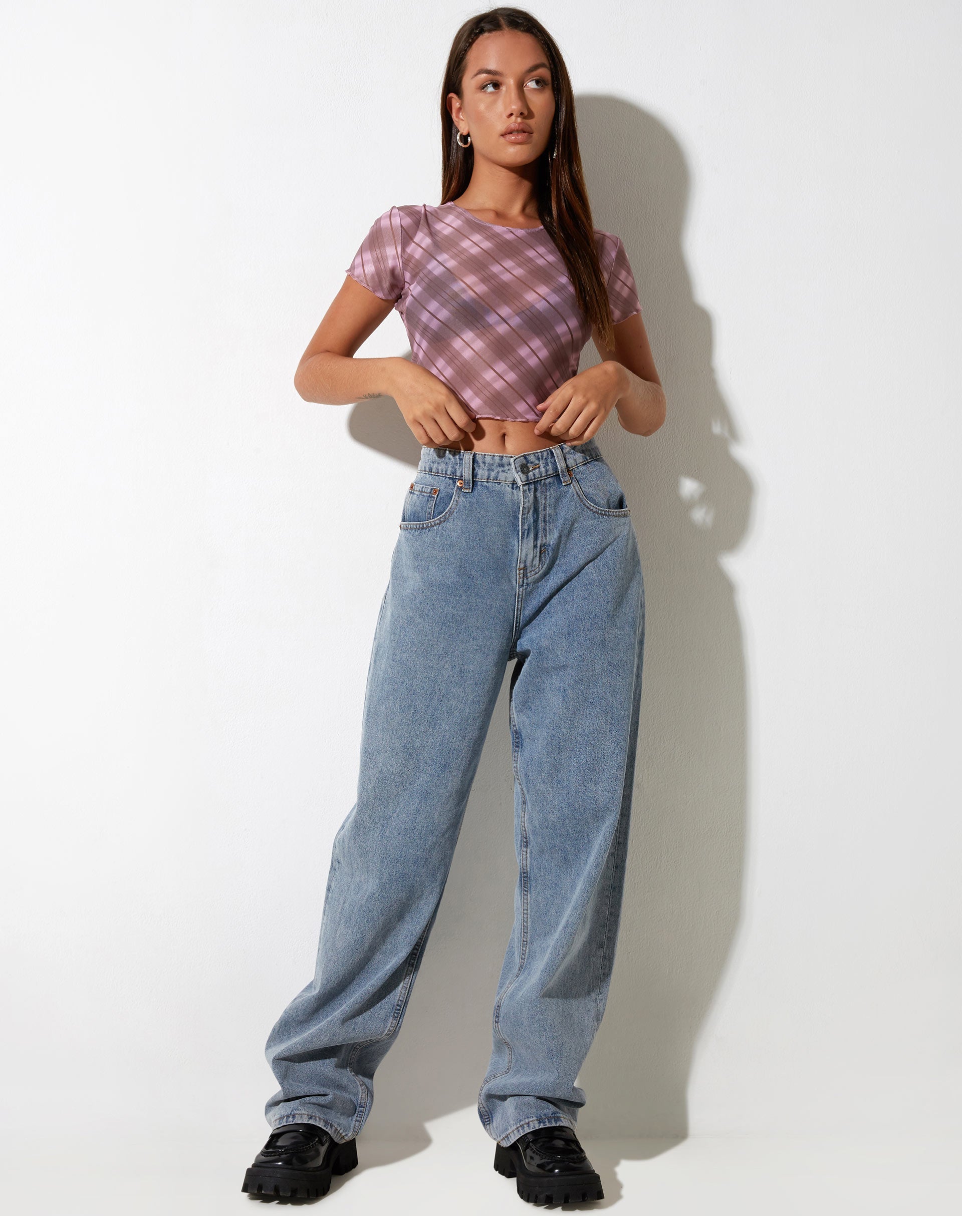 Bild von Tiney Crop Top in Pink Blurred Check