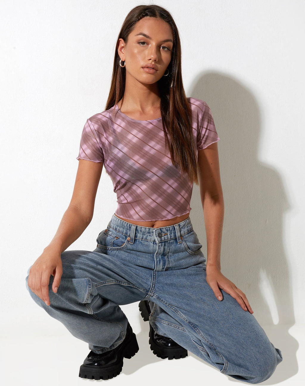 Tiney Crop Top in Rosa verwaschenem Karo