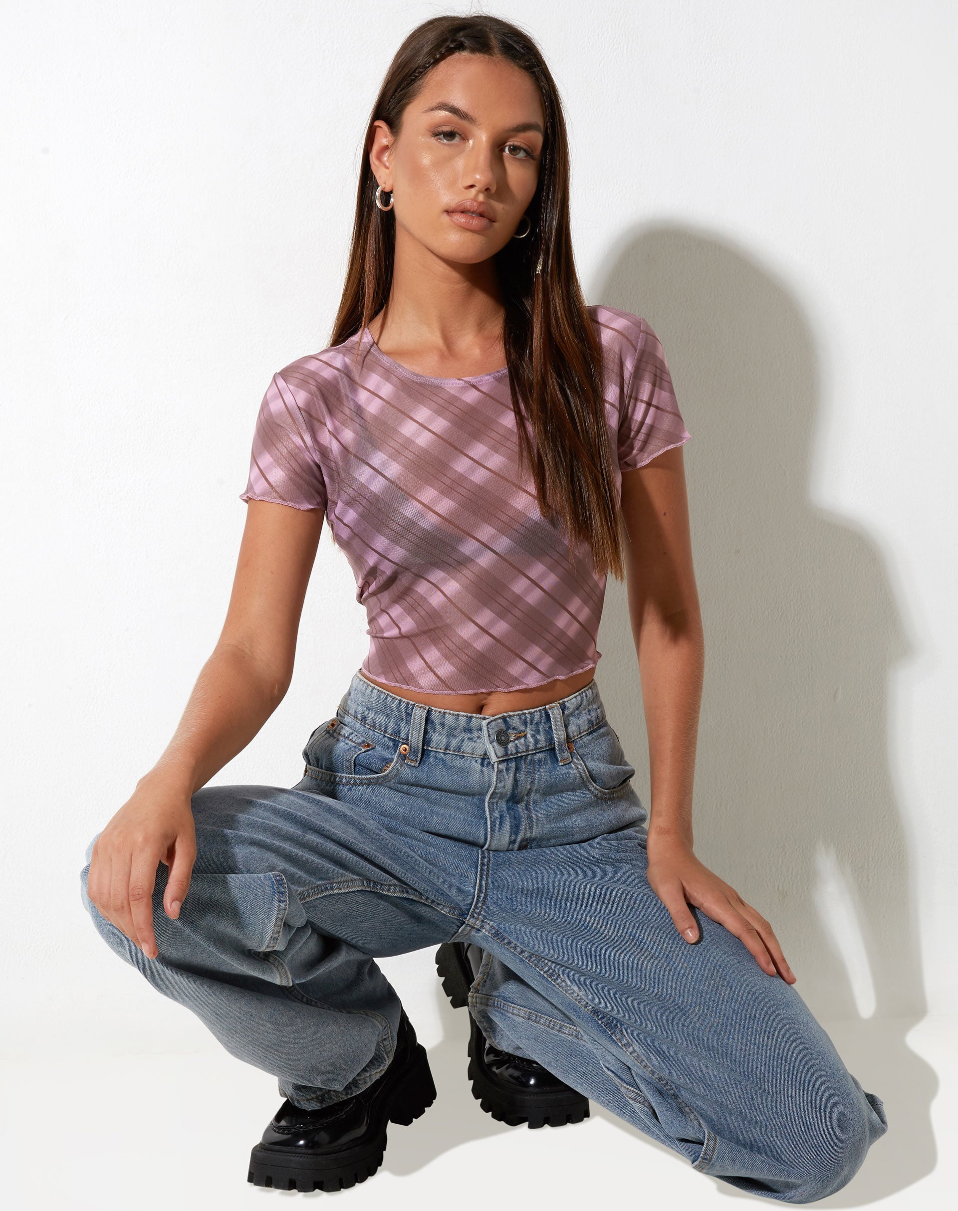 Bild von Tiney Crop Top in Pink Blurred Check