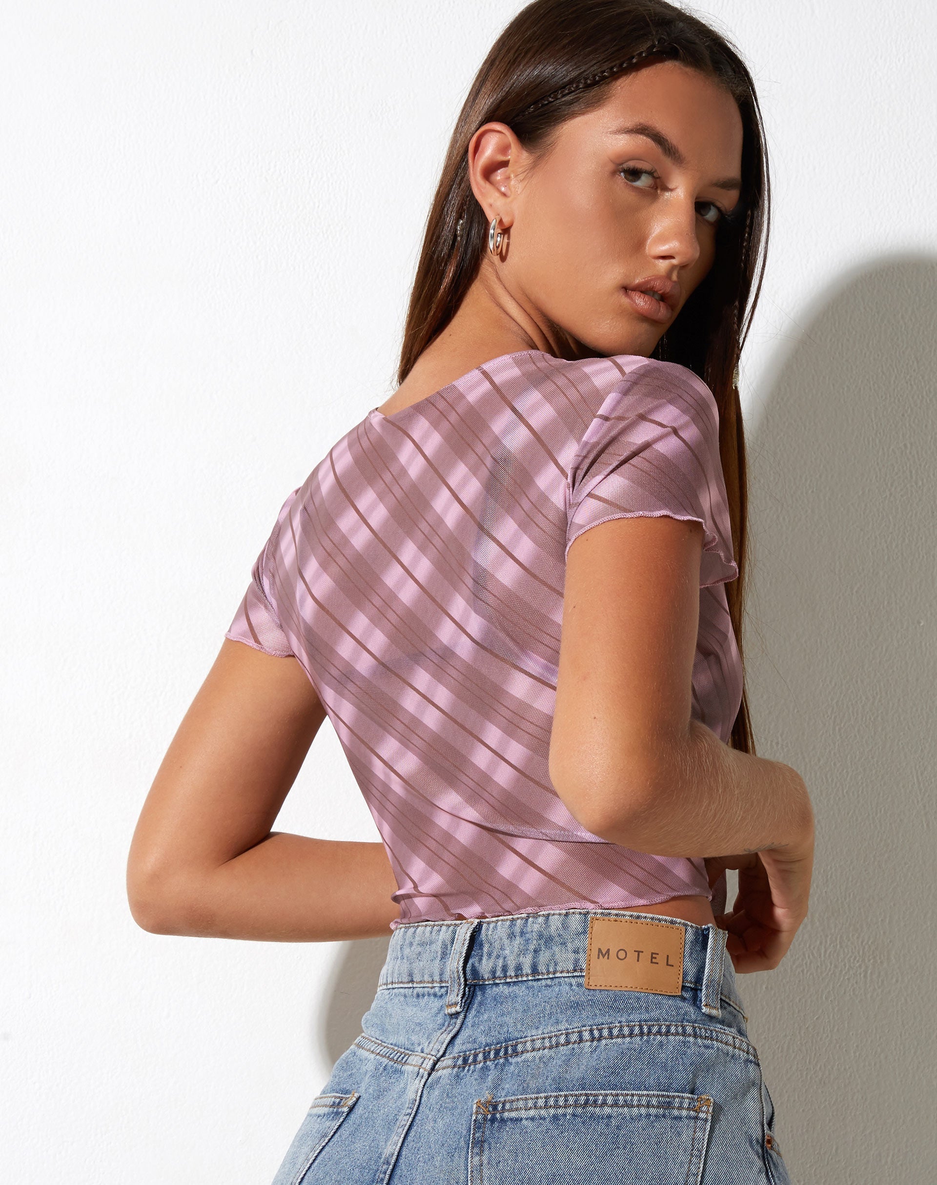 Bild von Tiney Crop Top in Pink Blurred Check