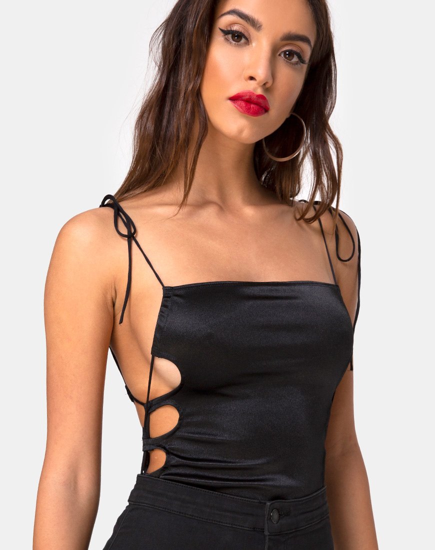 Lati Geschnürtes Mieder aus Satin Schwarz